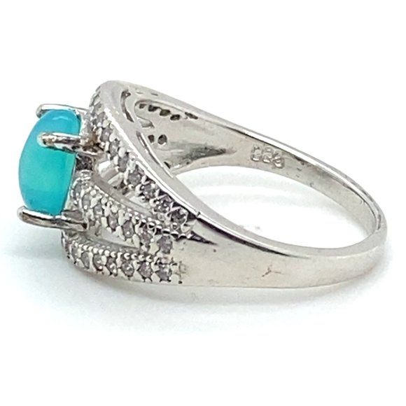 Blue Opal 1.57ct Platinum Finish Solid 925 Sterling Silver Ring - Picture 6 of 7